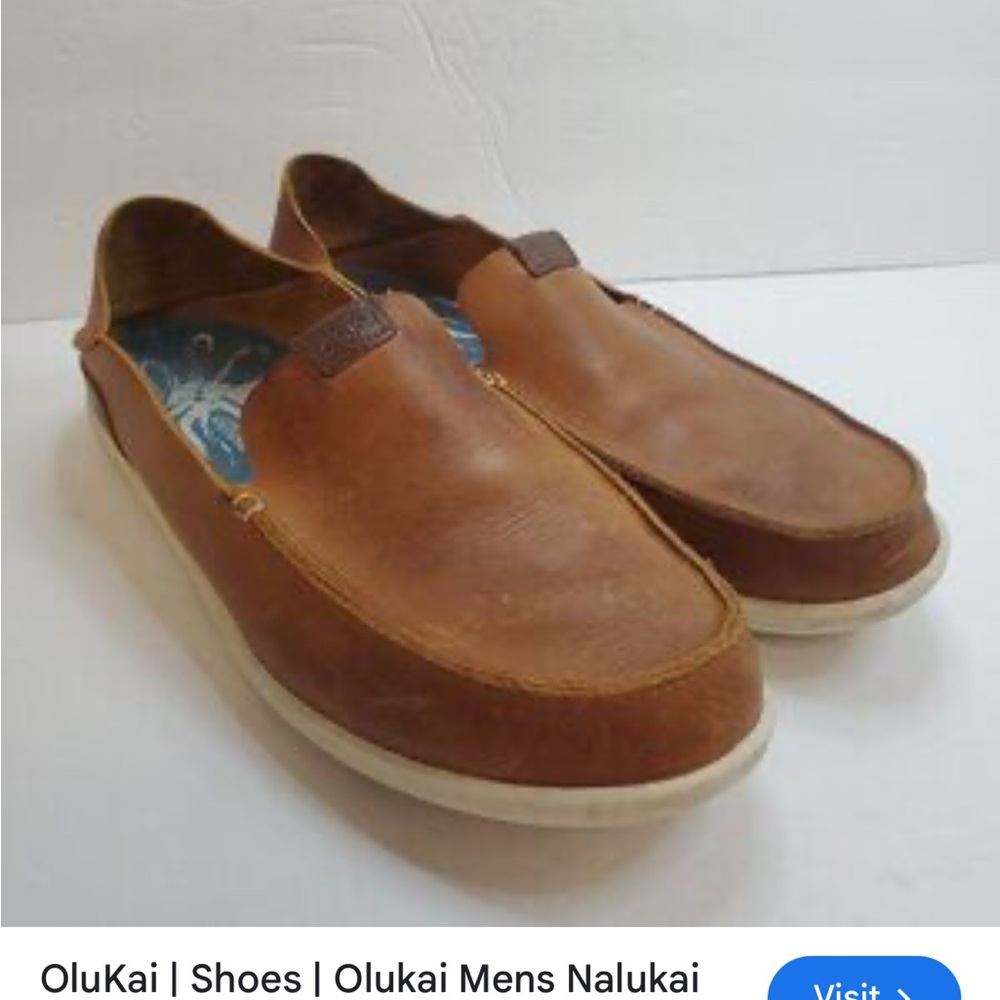 OluKai Nalukia Men's Brown Leather Slip-Ons comfort business casual slip on bea